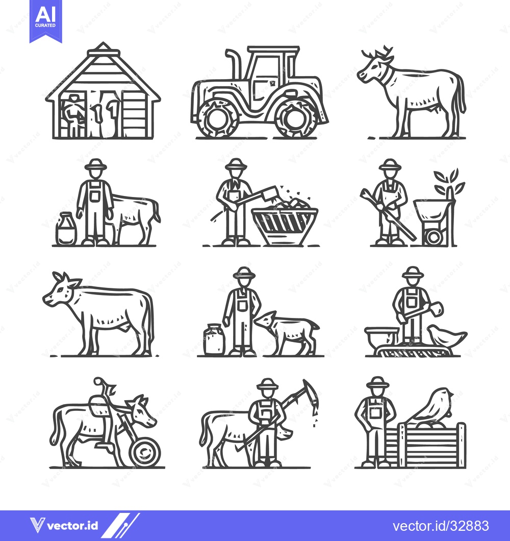 Premium Vector of Farm Life - A Collection of Agricultural Icons and Illustrations.