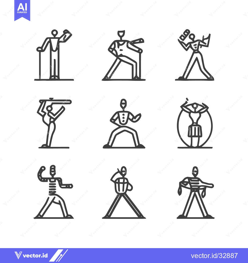 Premium Vector of Minimalist Line Art Illustrations of Various Sports and Activities.