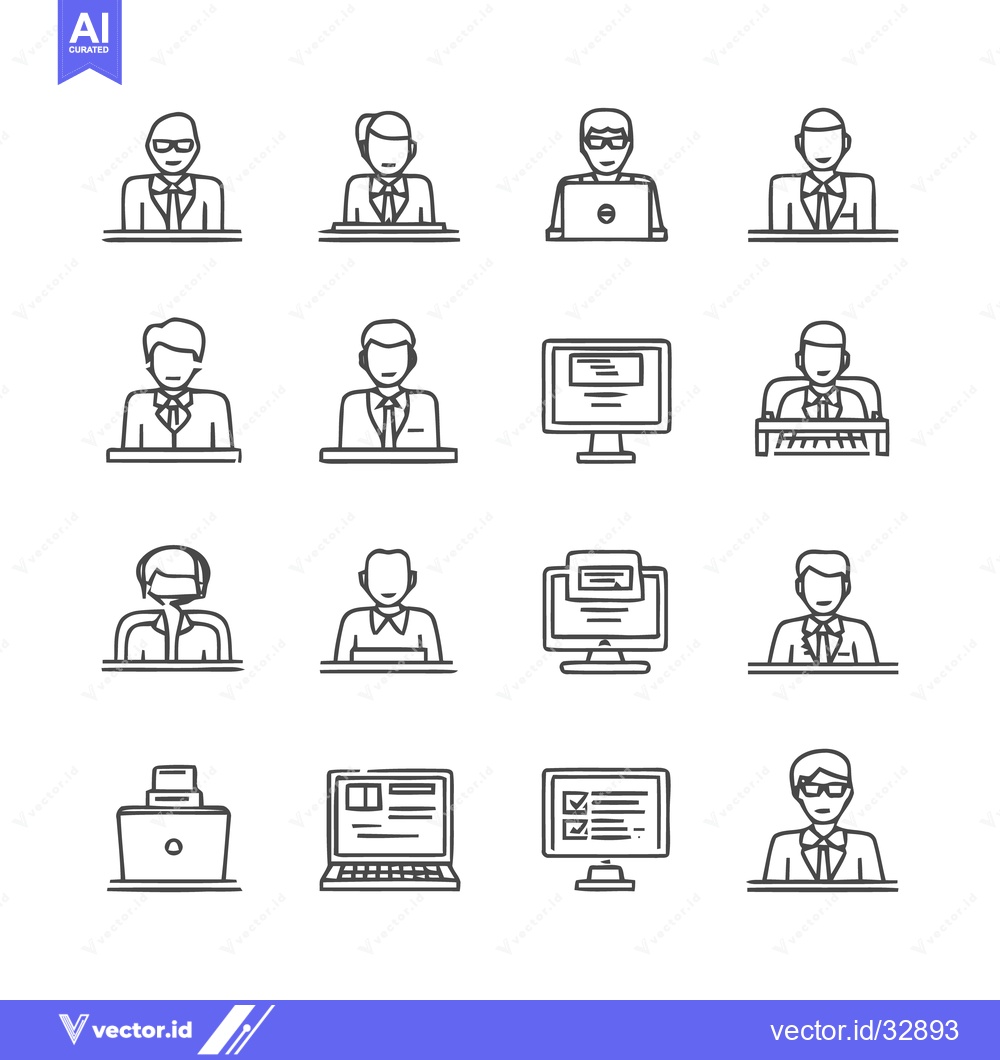 Premium Vector of Office workers and computer screens in a business environment.