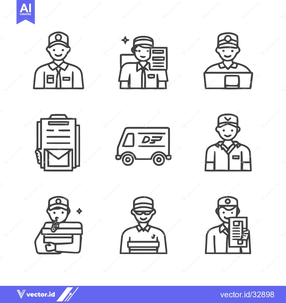 Premium Vector of Delivery Personnel Icons - A Collection of Courier and Postal Workers.
