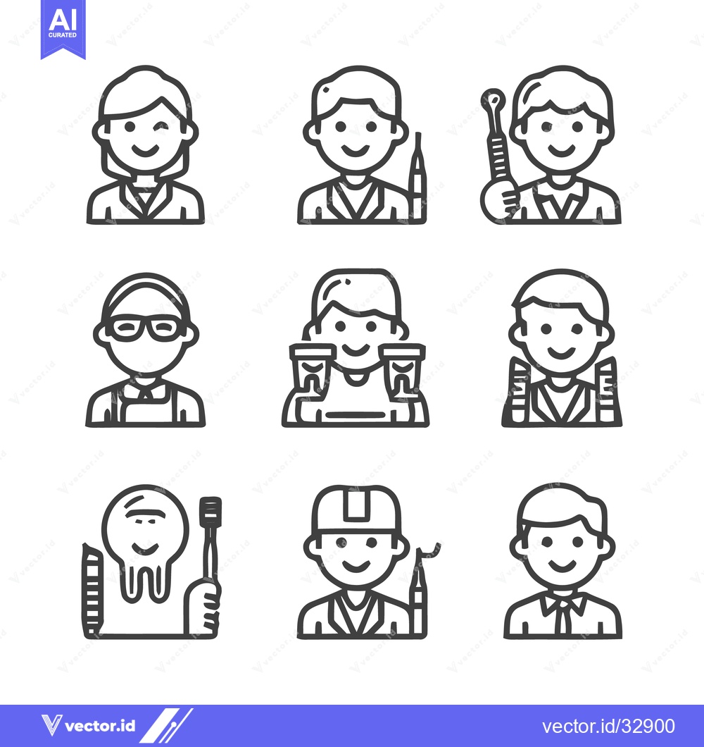 Premium Vector dari Diverse Dental Professionals - A Collection of Line Art Icons.