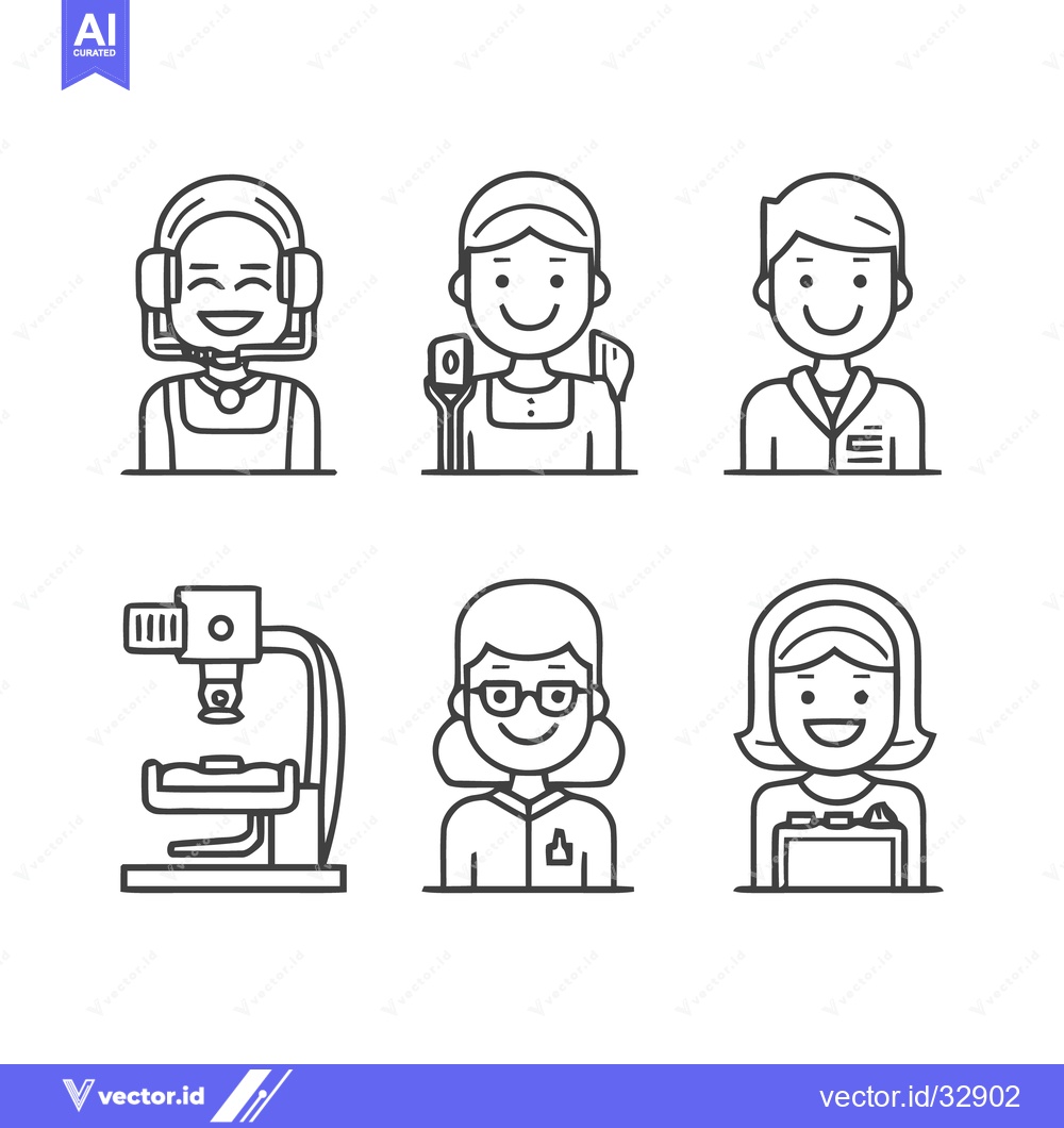Premium Vector of Line art illustrations of various professions and equipment.