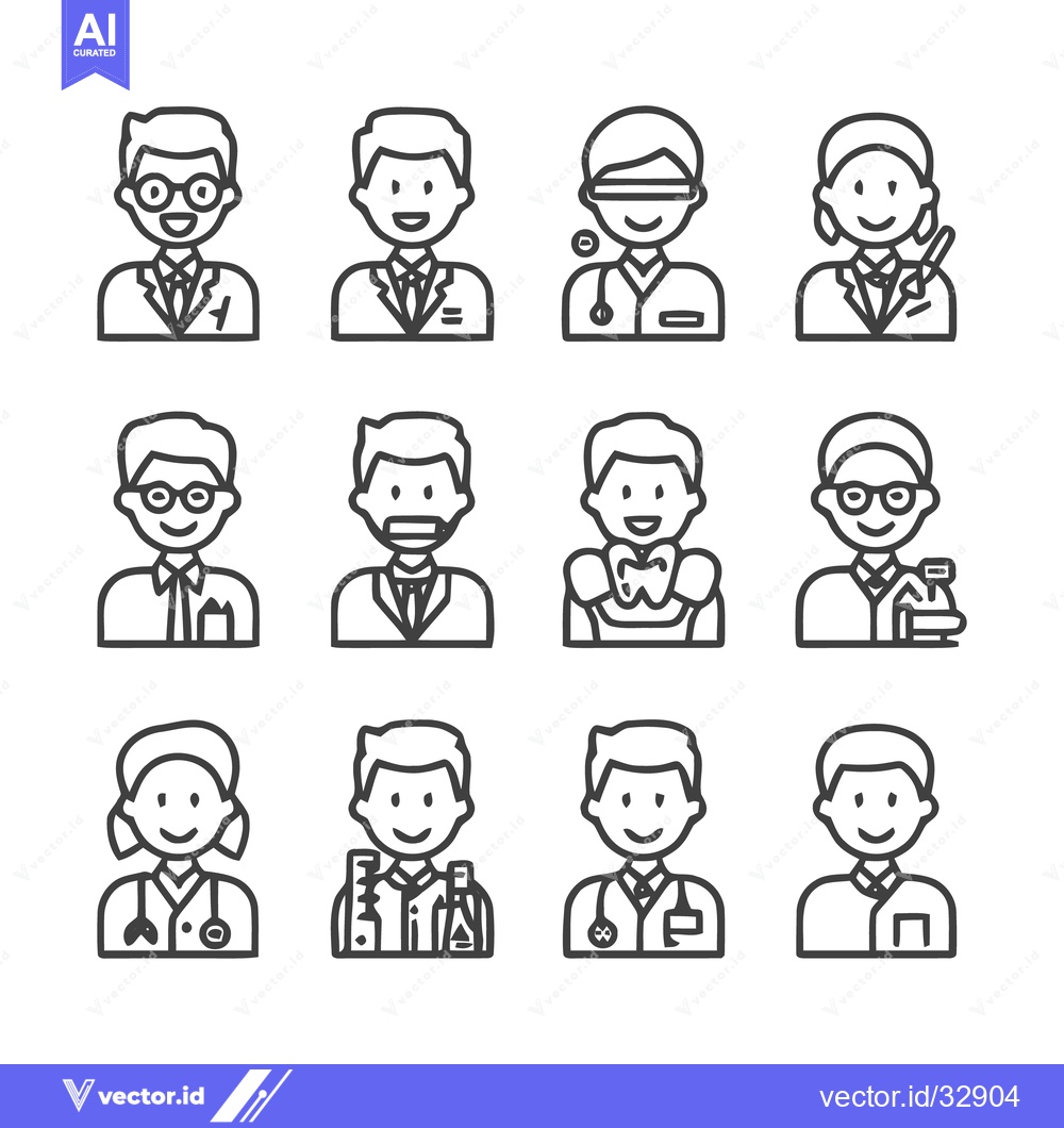 Premium Vector of Diverse medical professionals and healthcare workers in line art style