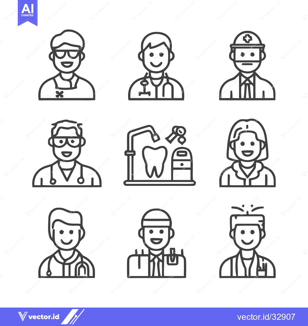 Premium Vector dari Diverse Professions - A Collection of Line Art Icons Representing Vari