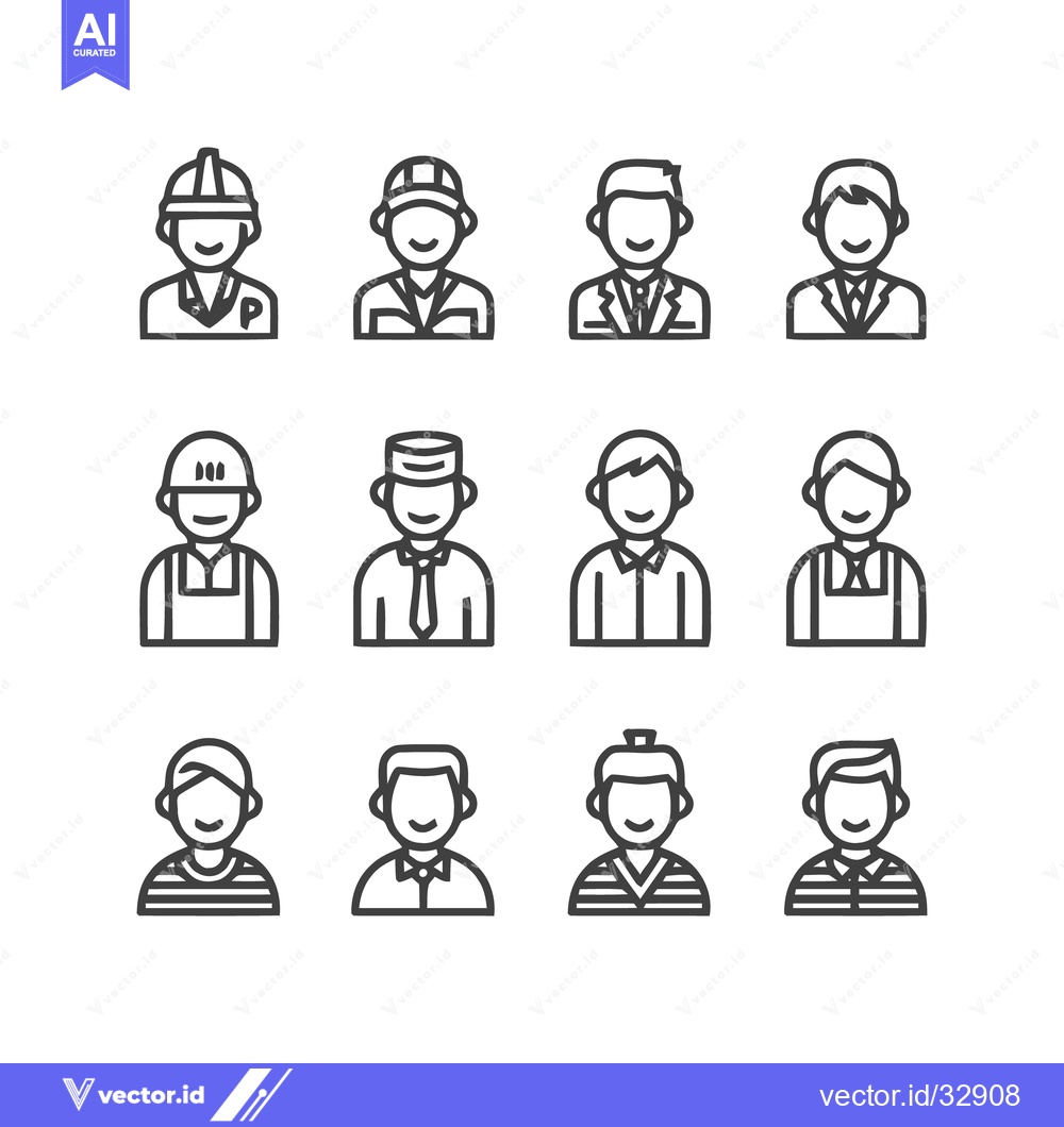 Premium Vector of Diverse Professions - A Collection of Line Art Icons Representing Vari
