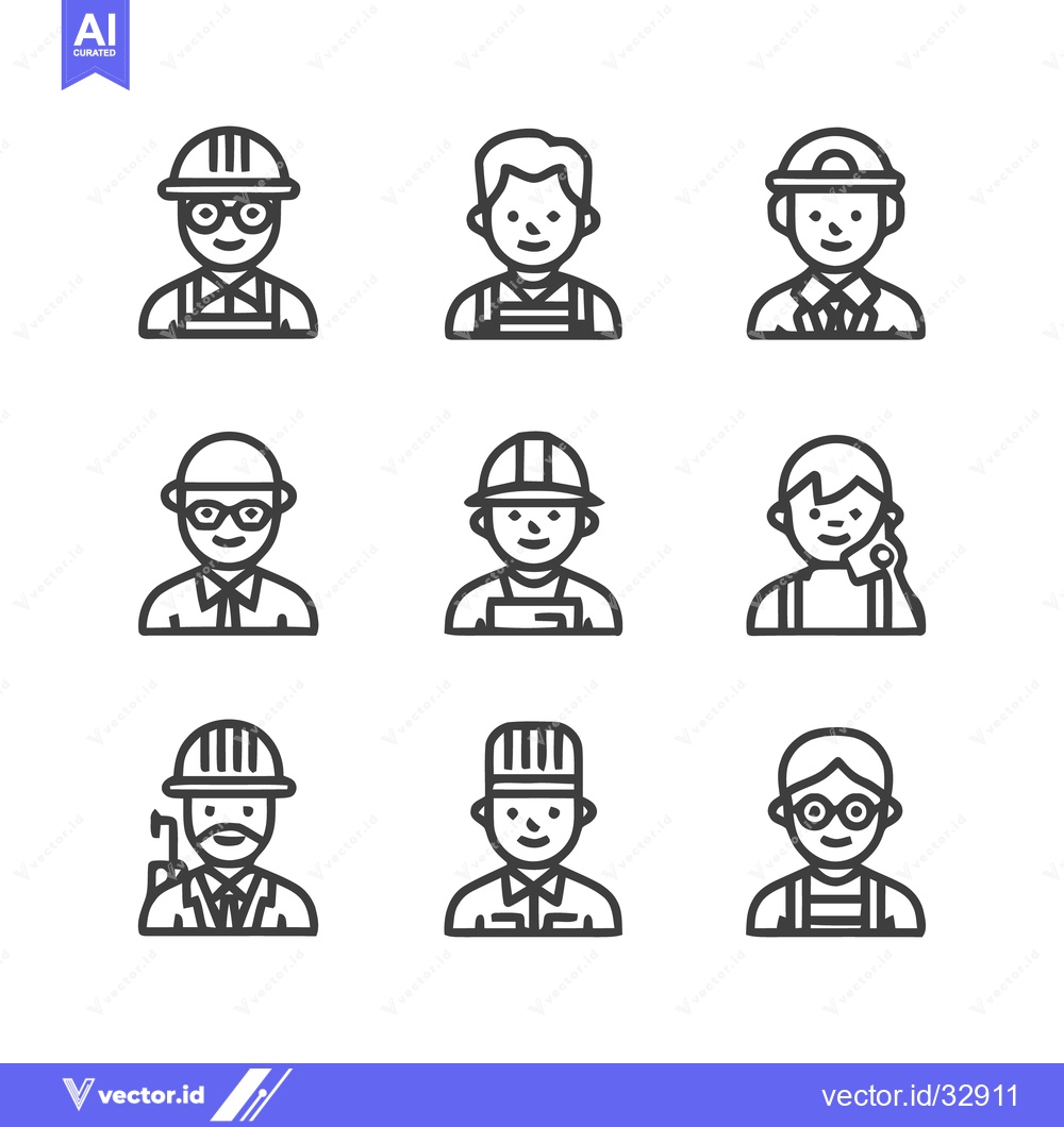 Premium Vector dari Diverse Construction Workers - A Collection of Line Art Icons.