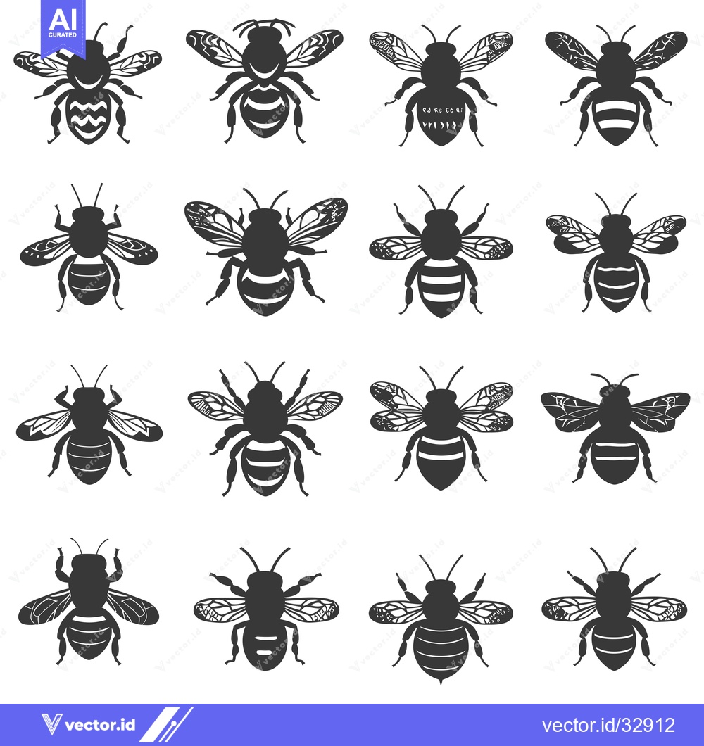 Premium Vector dari Collection of Detailed Bee Silhouettes with Varied Wing Patterns