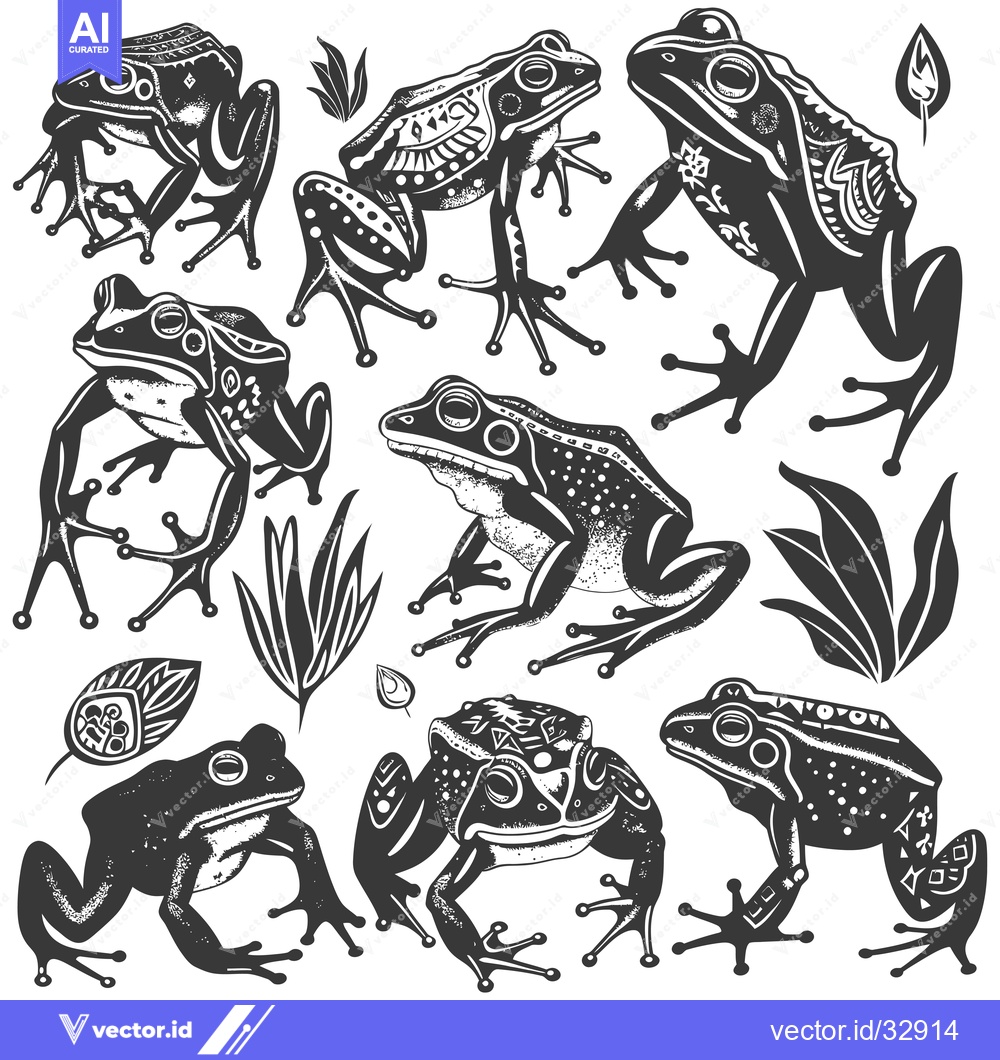 Premium Vector dari Collection of Detailed Black and White Frog Illustrations