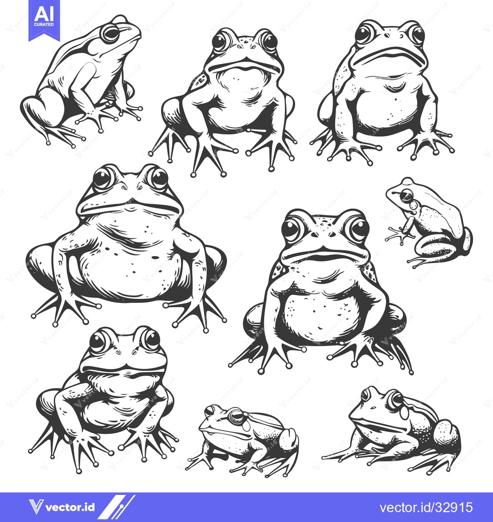 Premium Vector dari Collection of Detailed Black and White Frog Illustrations