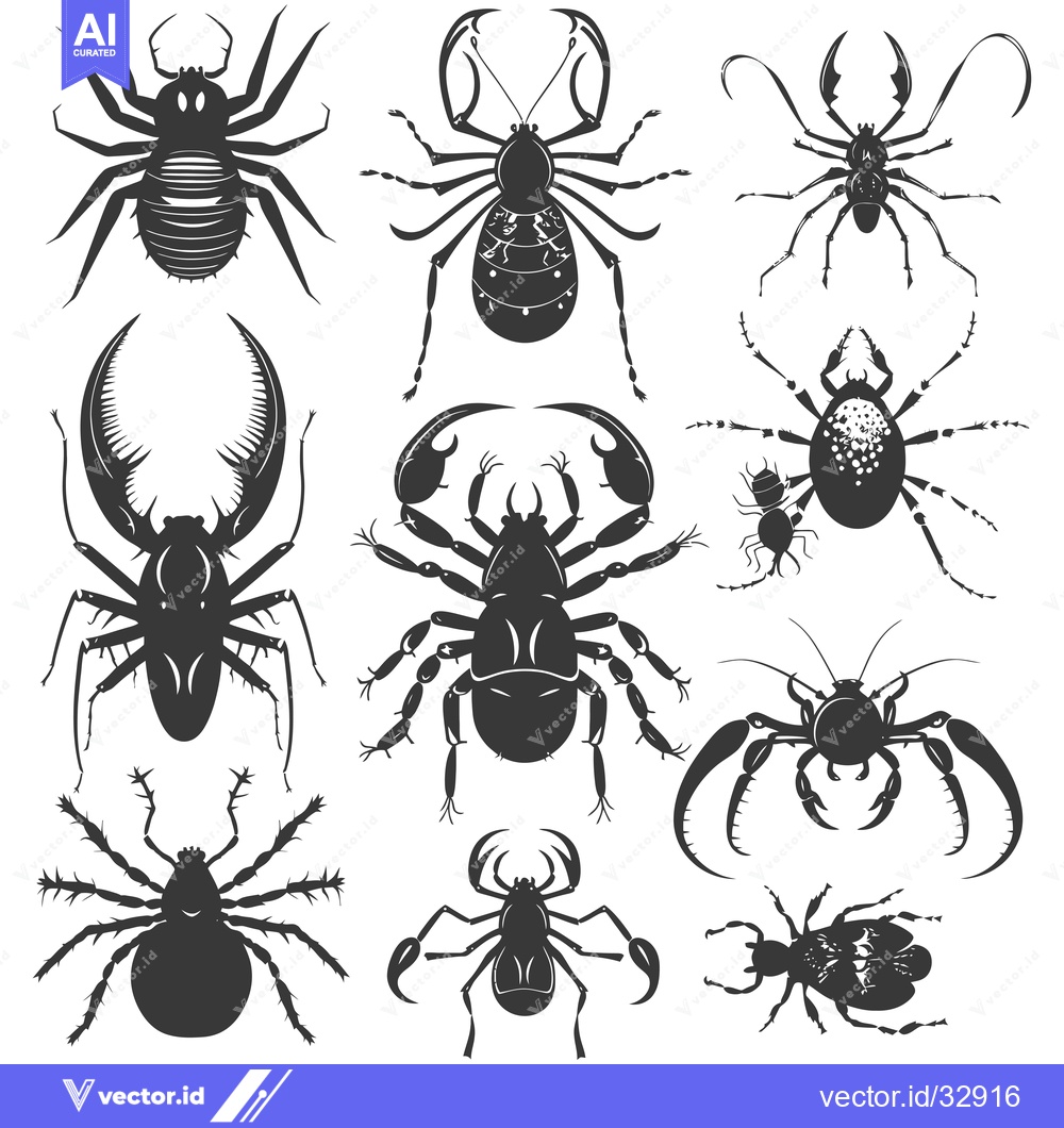 Premium Vector dari Collection of Detailed Black and White Insect Silhouettes