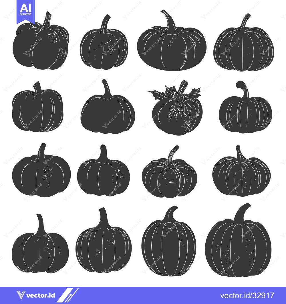 Premium Vector dari Collection of Detailed Black and White Pumpkin Silhouettes
