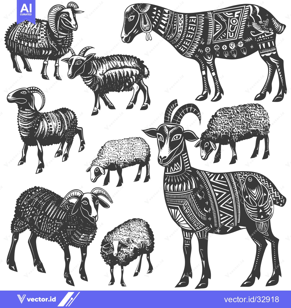 Premium Vector dari Collection of Detailed Black and White Sheep and Goat Illustrations
