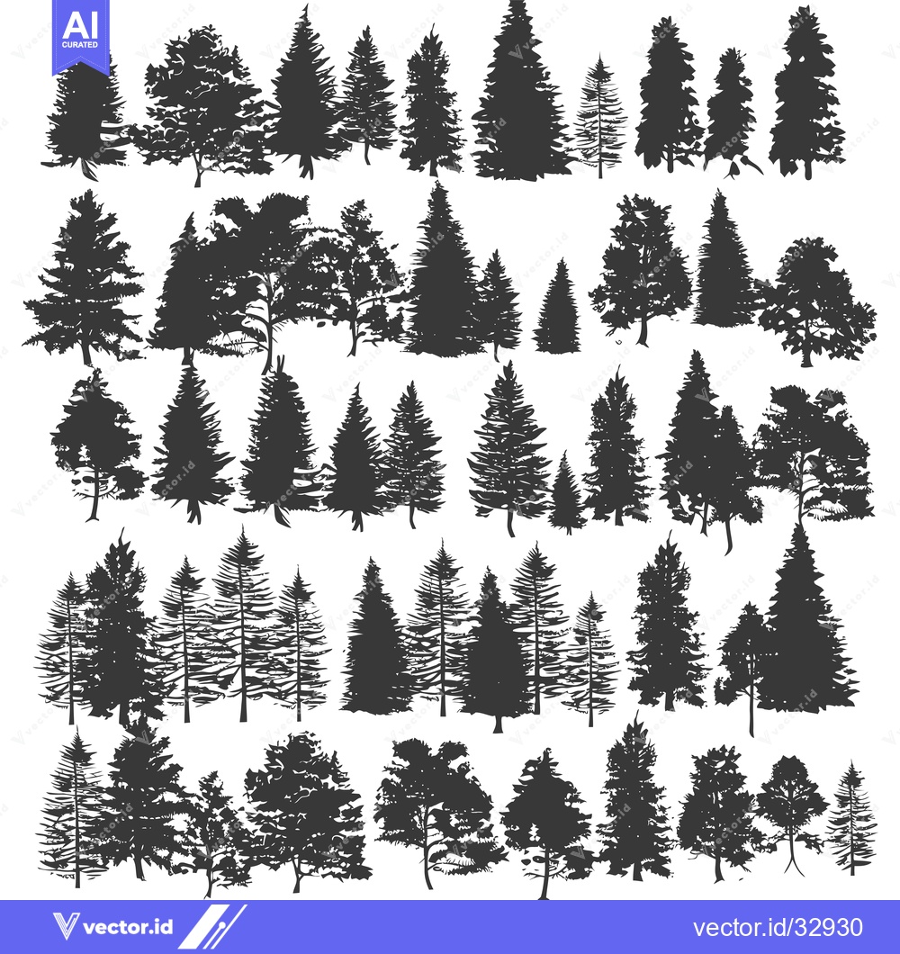Premium Vector of Collection of Detailed Tree Silhouettes in Black and White