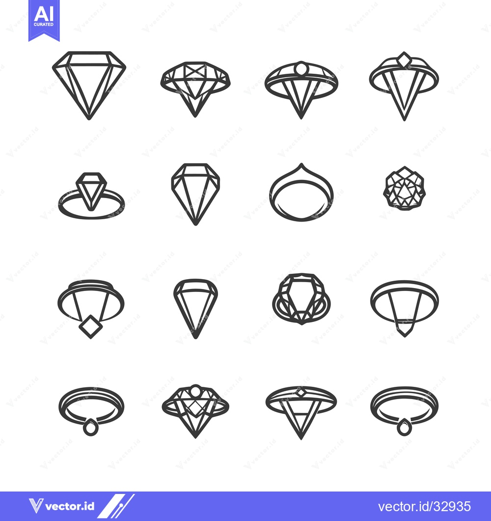 Premium Vector dari Collection of Diamond and Ring Line Icons