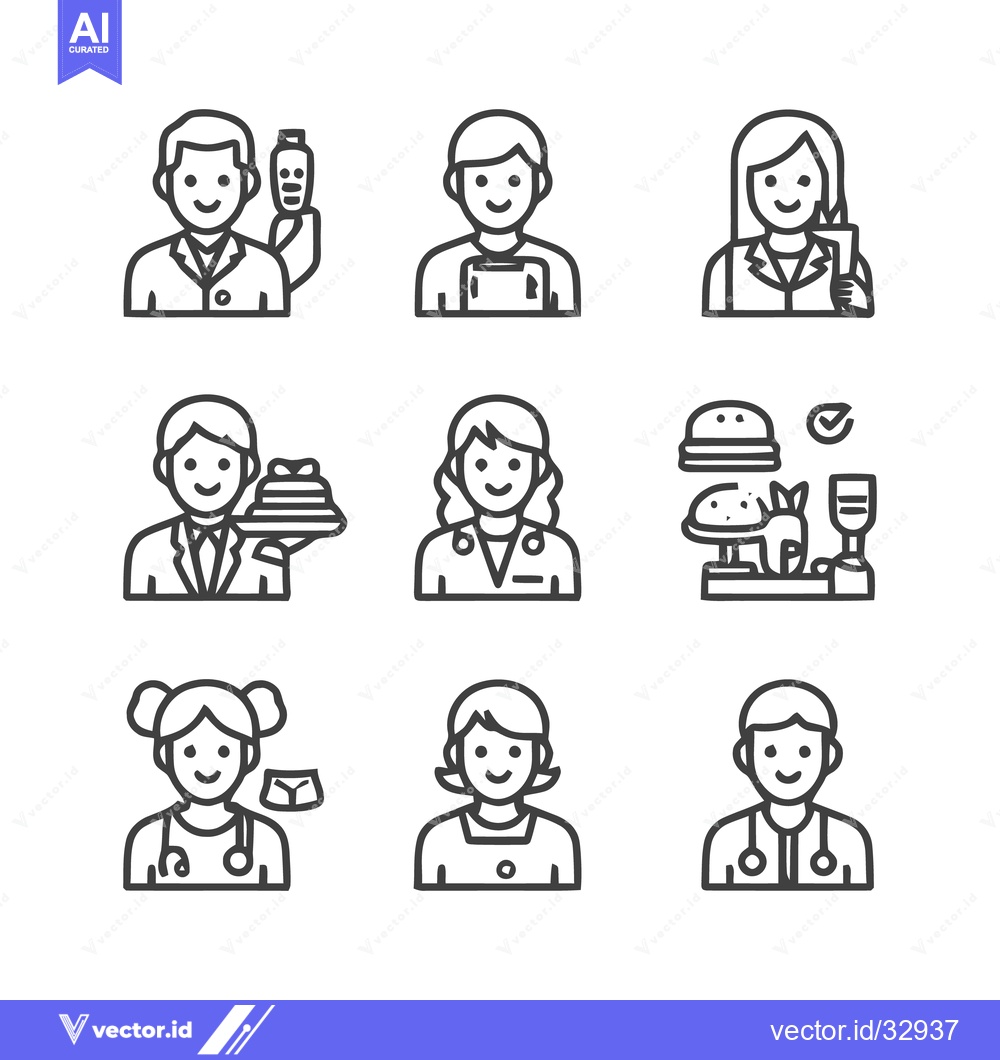 Premium Vector dari Diverse Professions - A Collection of Line Art Icons Representing Vari