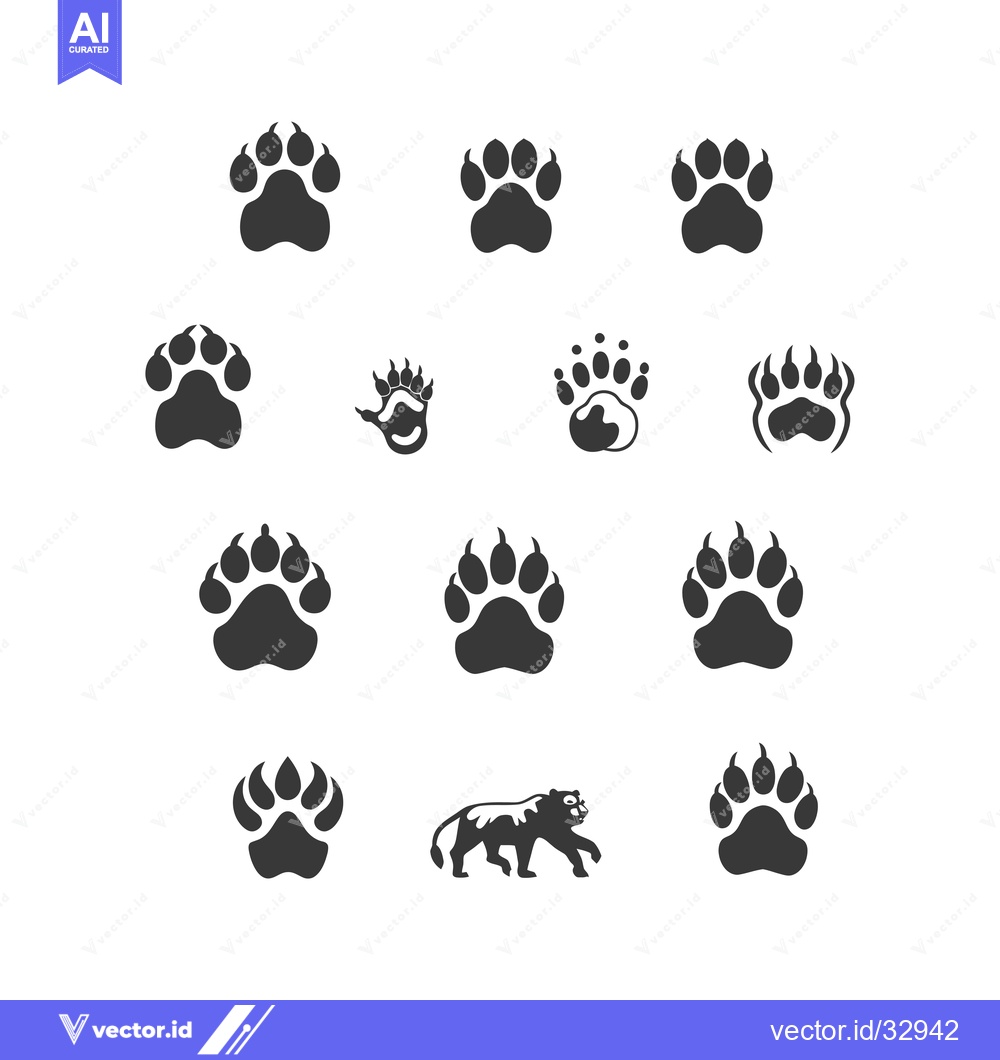 Premium Vector of Collection of Different Bear Paw Prints and a Bear Silhouette