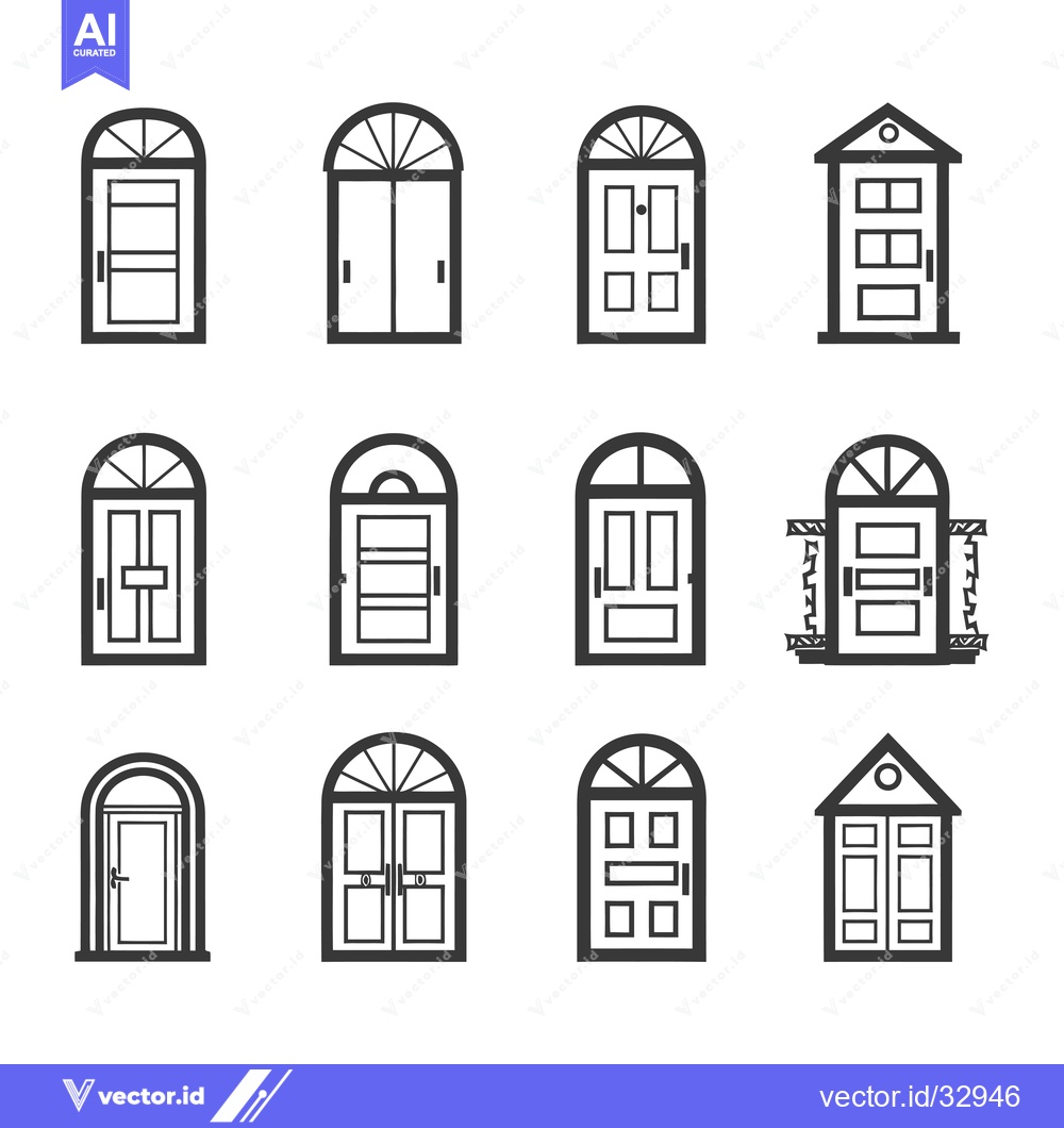 Premium Vector dari Collection of Different Door Designs with Arched and Rectangular Windo