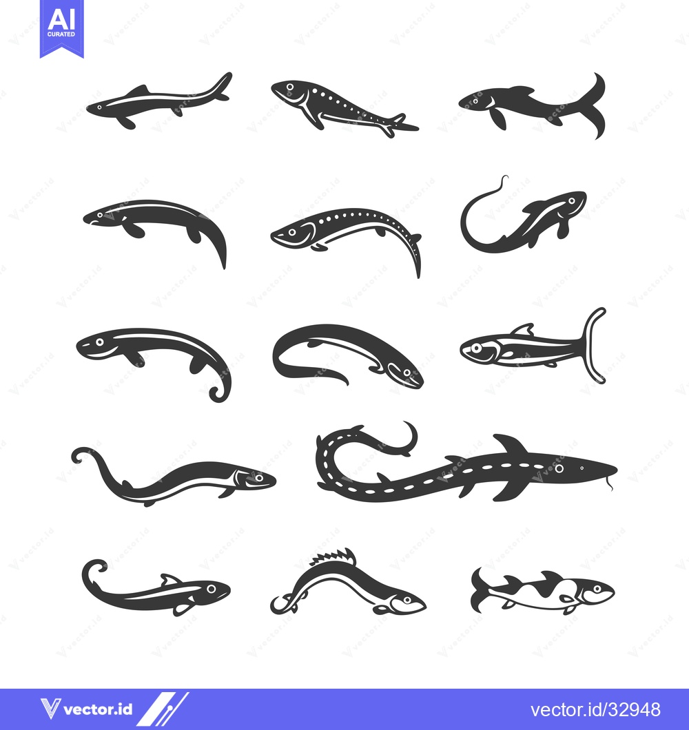 Premium Vector dari Collection of Different Fish Silhouette Icons