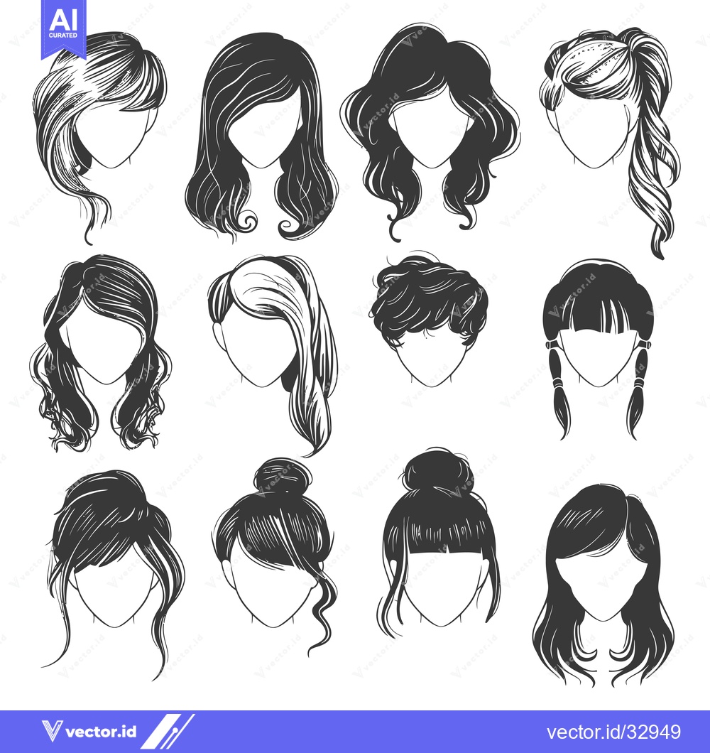 Premium Vector of Collection of Different Hairstyles for Women