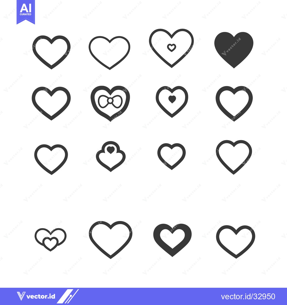 Premium Vector dari Collection of Different Heart Shape Icons in Black and White