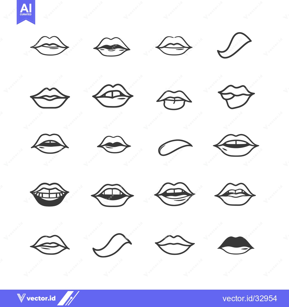 Premium Vector dari Collection of Different Mouth and Lip Expressions in Hand-Drawn Style