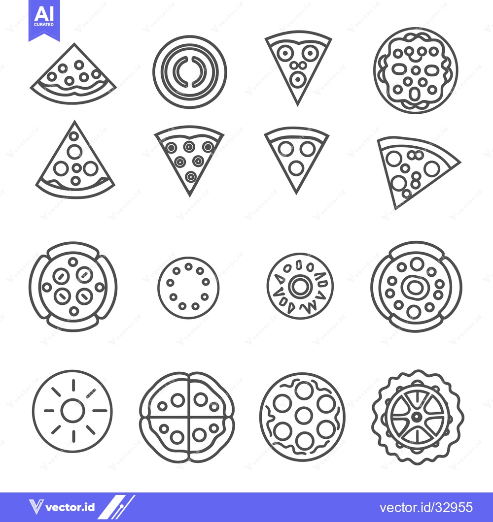 Premium Vector of Collection of Different Pizza Slice and Whole Pizza Outlines