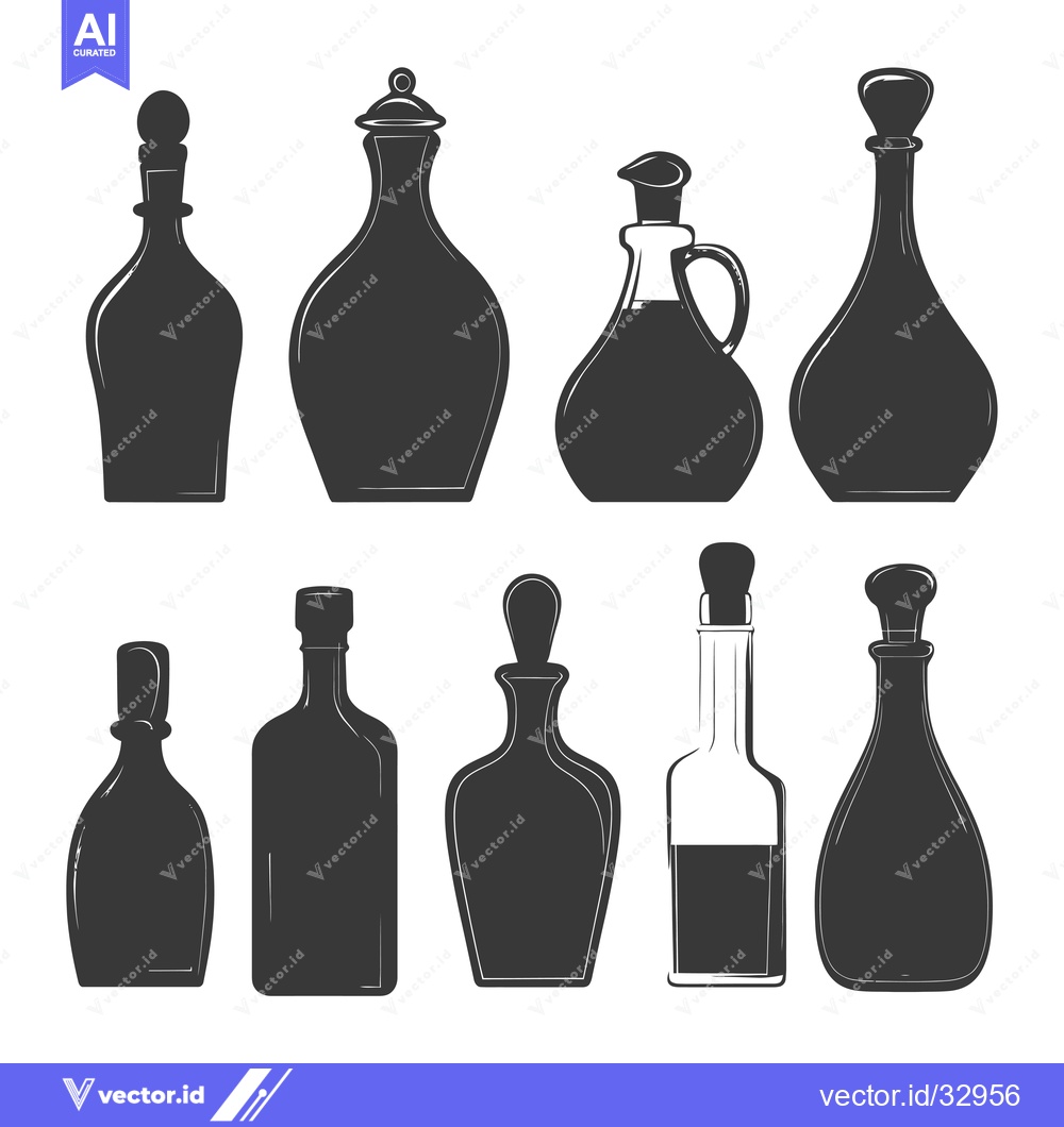 Premium Vector of Collection of Different Shaped Glass Bottles in Silhouette