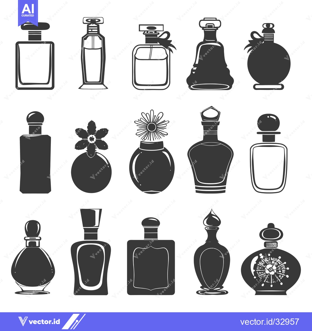 Premium Vector dari Collection of Different Shaped Perfume Bottles in Black Silhouette