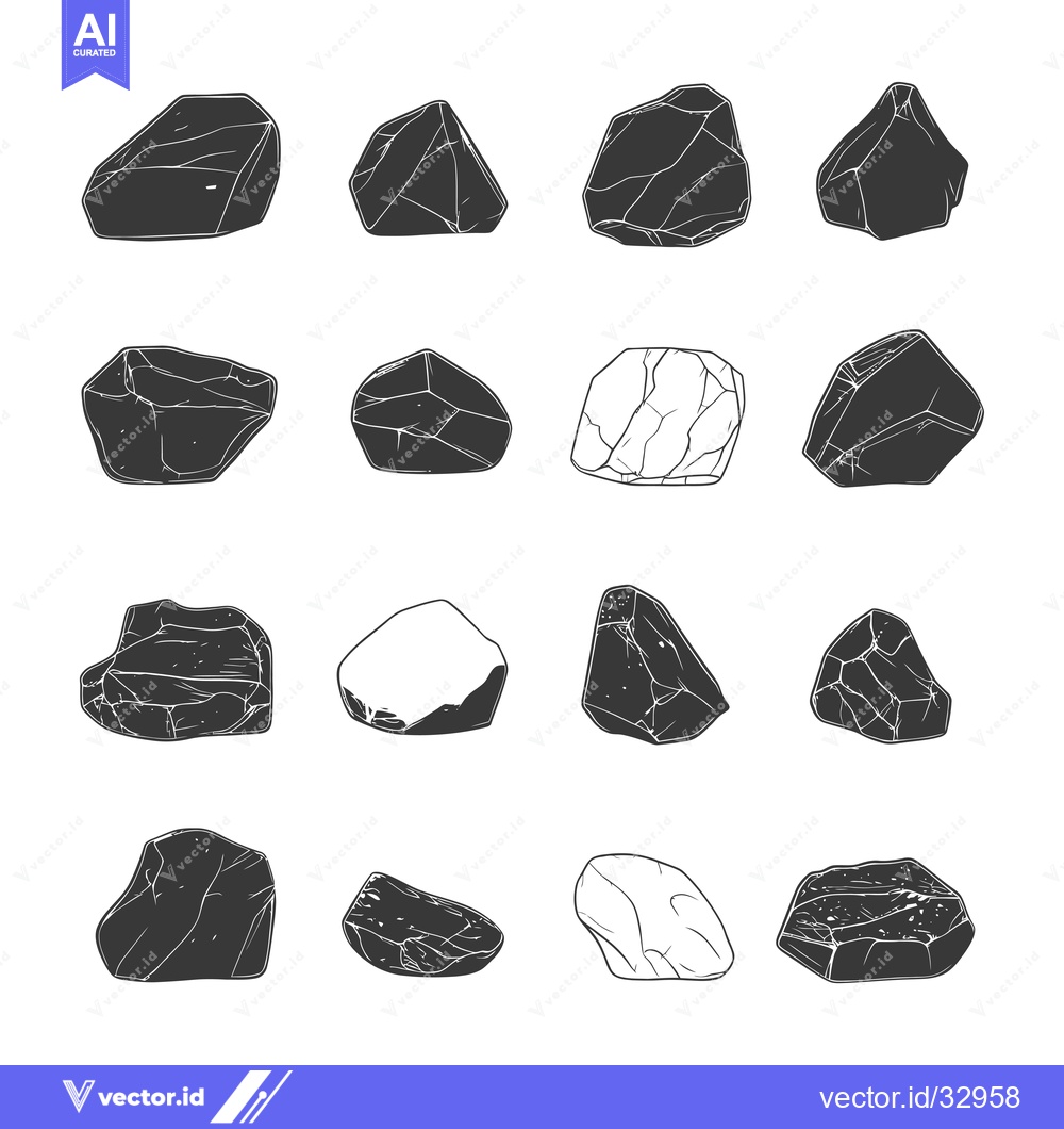 Premium Vector dari Collection of Different Shapes and Sizes of Stones in Black and White