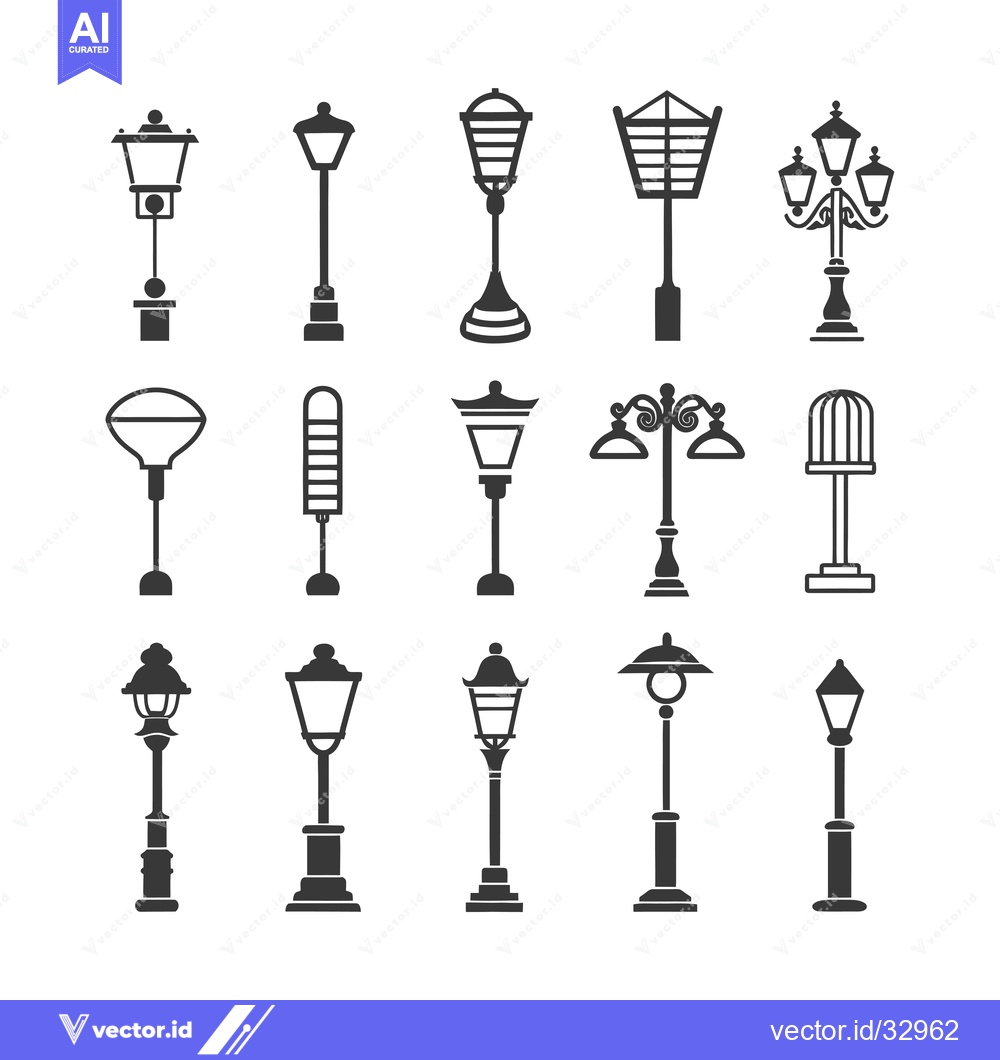 Premium Vector dari Collection of Different Street Lamp Icons
