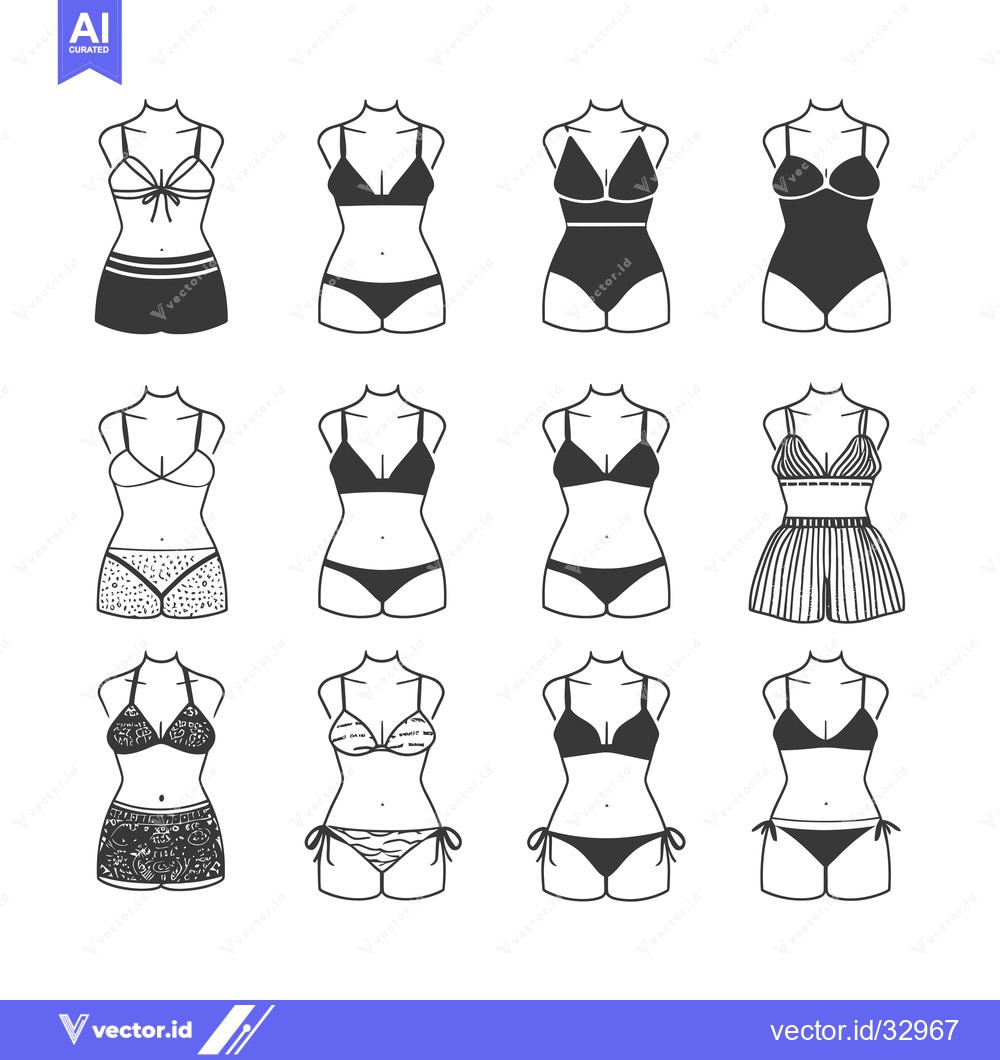 Premium Vector dari Collection of Different Styles of Women's Swimwear