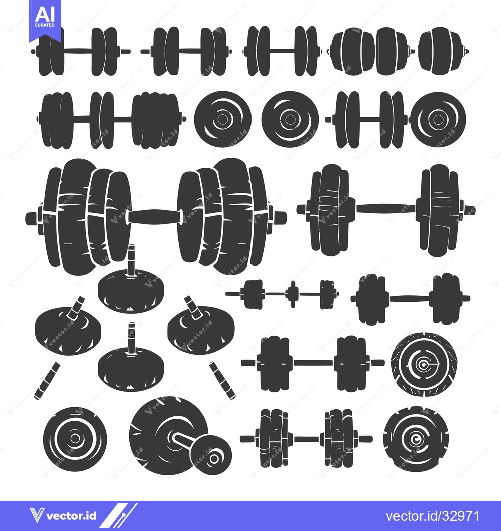 Premium Vector dari Collection of Different Types of Black and White Dumbbell Silhouettes