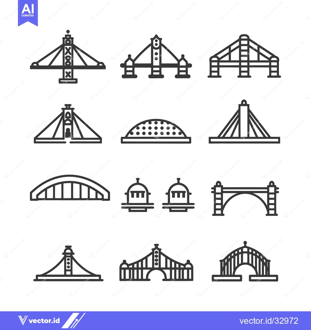 Premium Vector dari Collection of Different Types of Bridges Line Icons