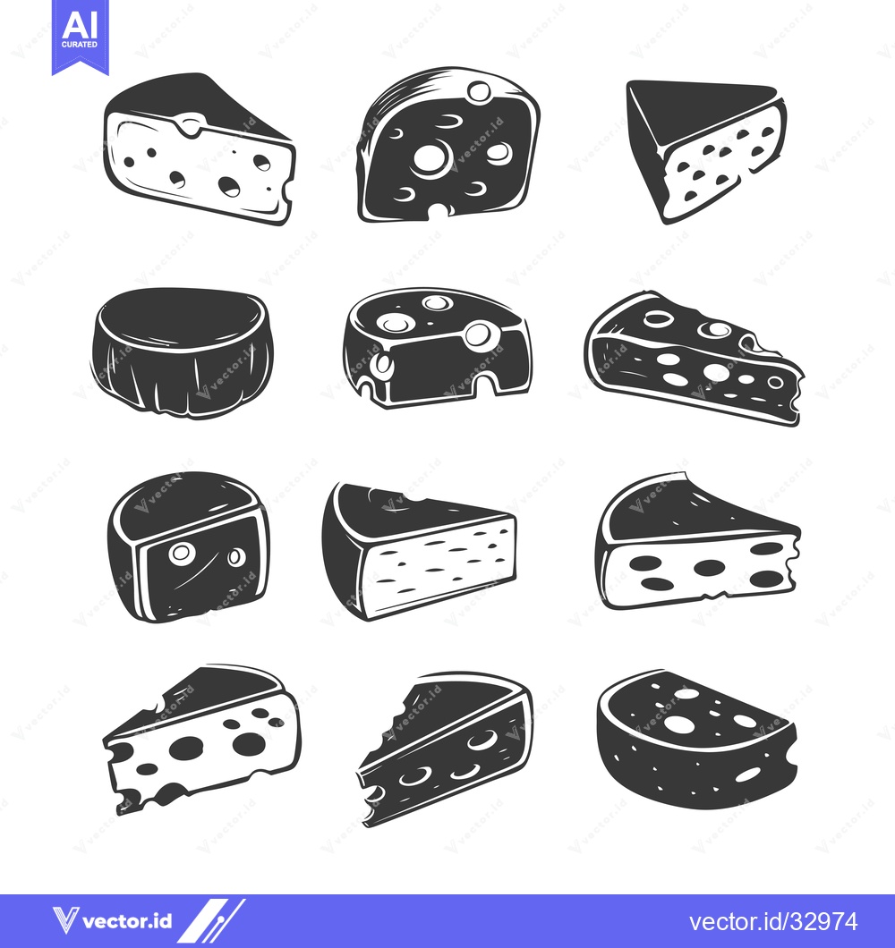 Premium Vector of Collection of Different Types of Cheese with Holes