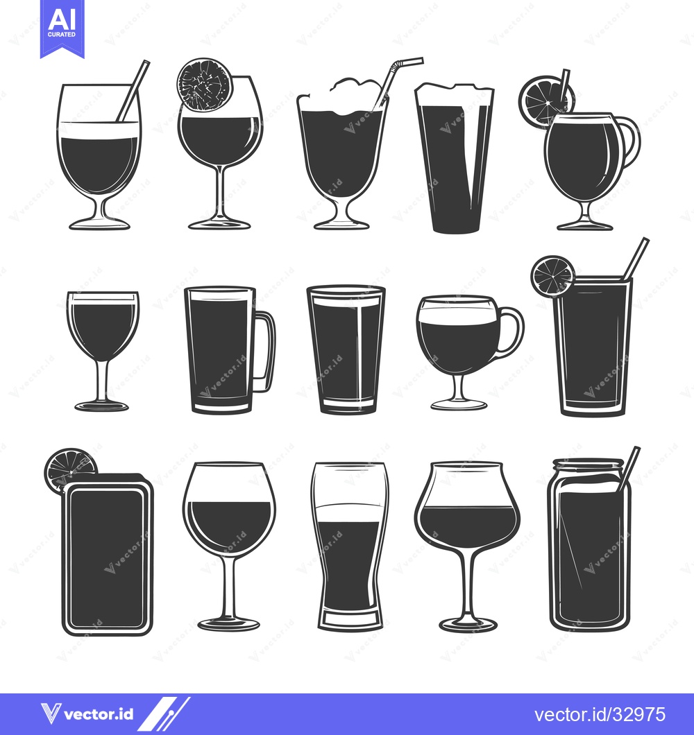 Premium Vector dari Collection of Different Types of Drinking Glasses