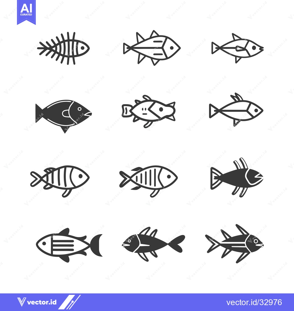 Premium Vector dari Collection of Different Types of Fish Illustrated as Simple Line Art
