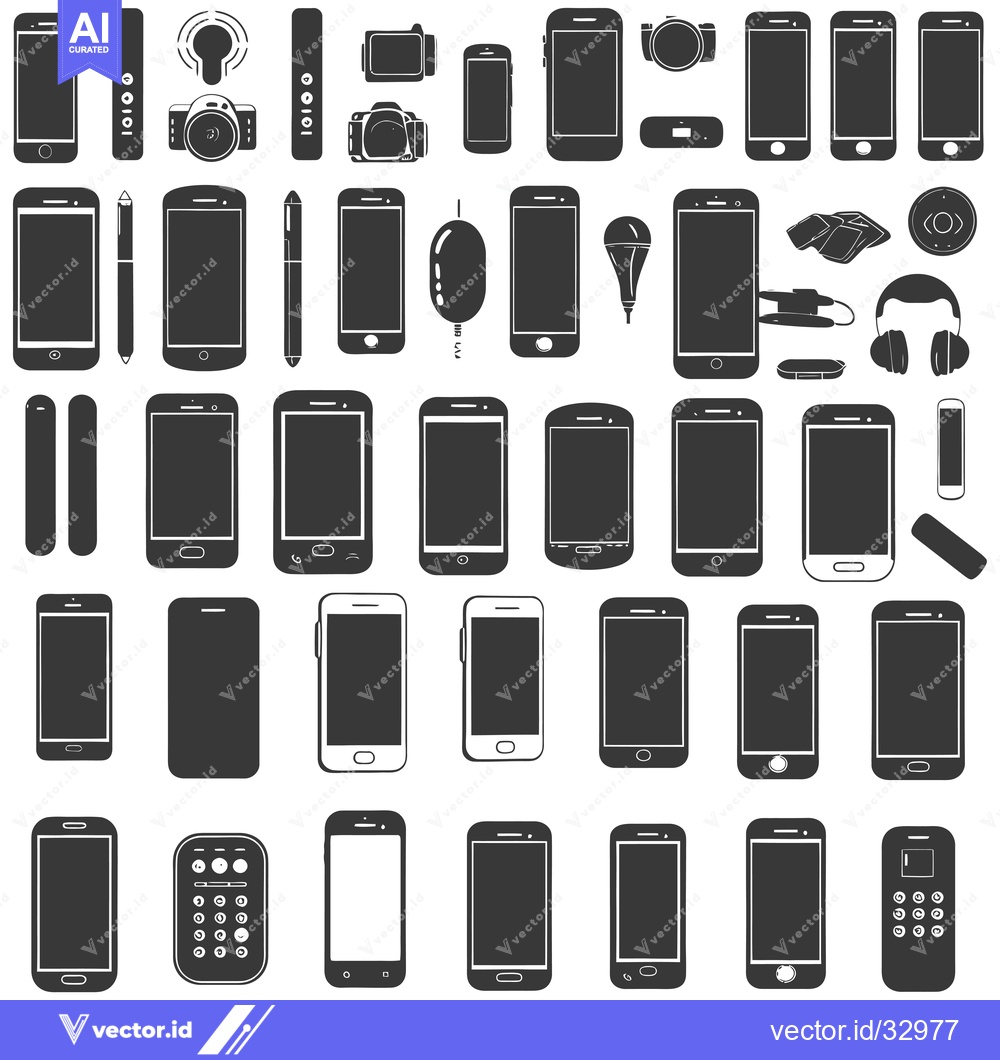 Premium Vector dari Collection of Different Types of Mobile Phones and Accessories