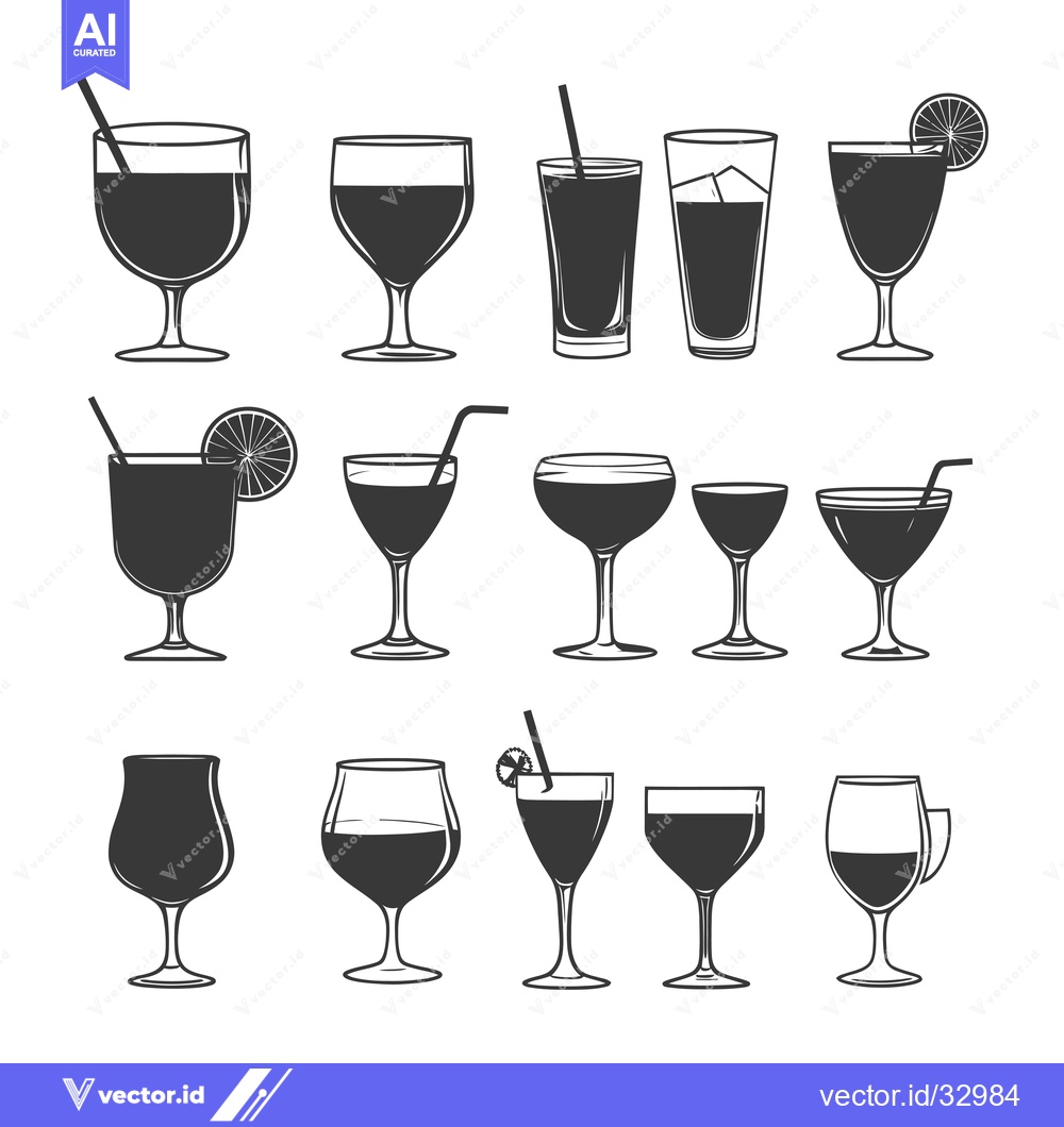 Premium Vector dari Collection of Different Types of Wine Glasses
