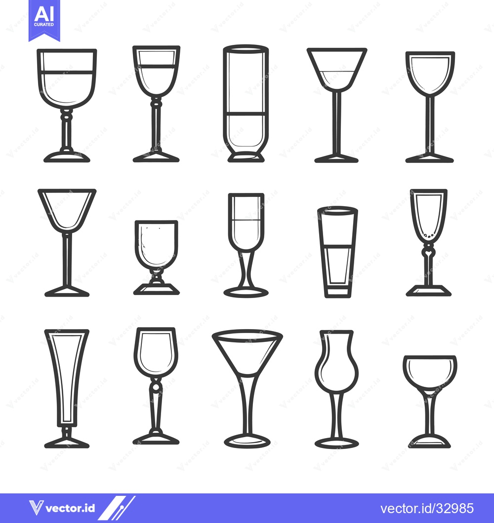 Premium Vector of Collection of Different Wine Glasses in Outline Style