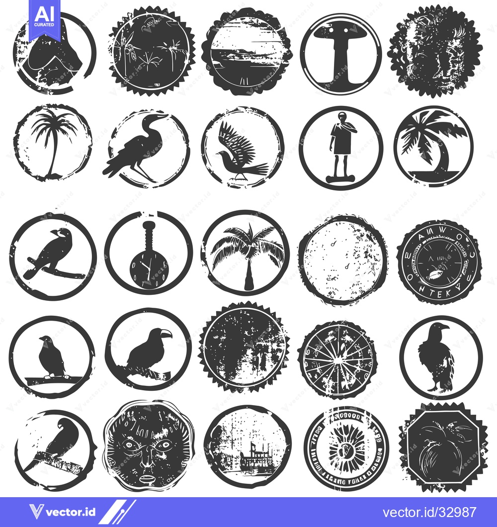 Premium Vector dari Collection of Distressed Circular Stamps with Diverse Designs