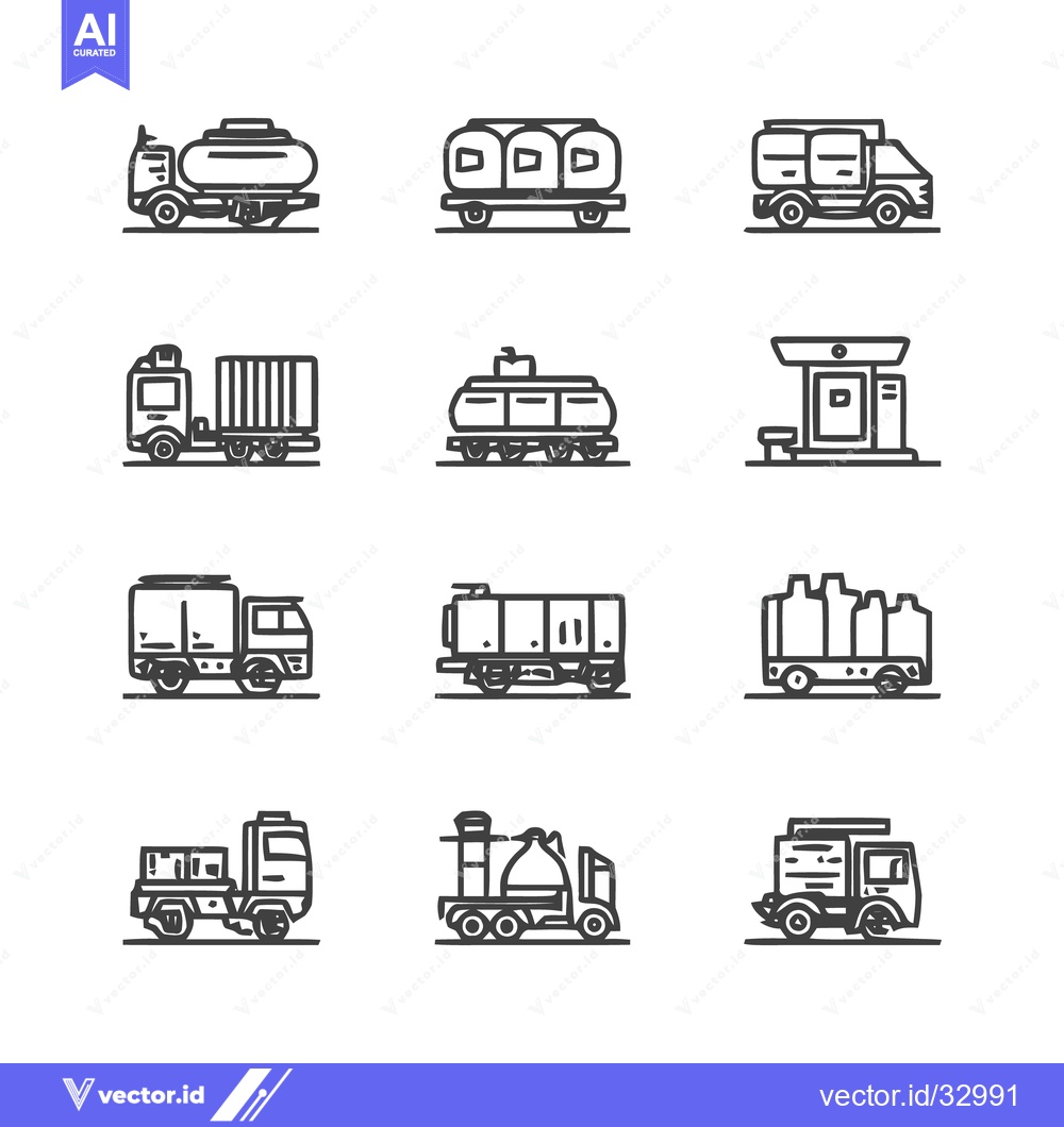 Premium Vector dari Collection of various transportation vehicles in line art style.