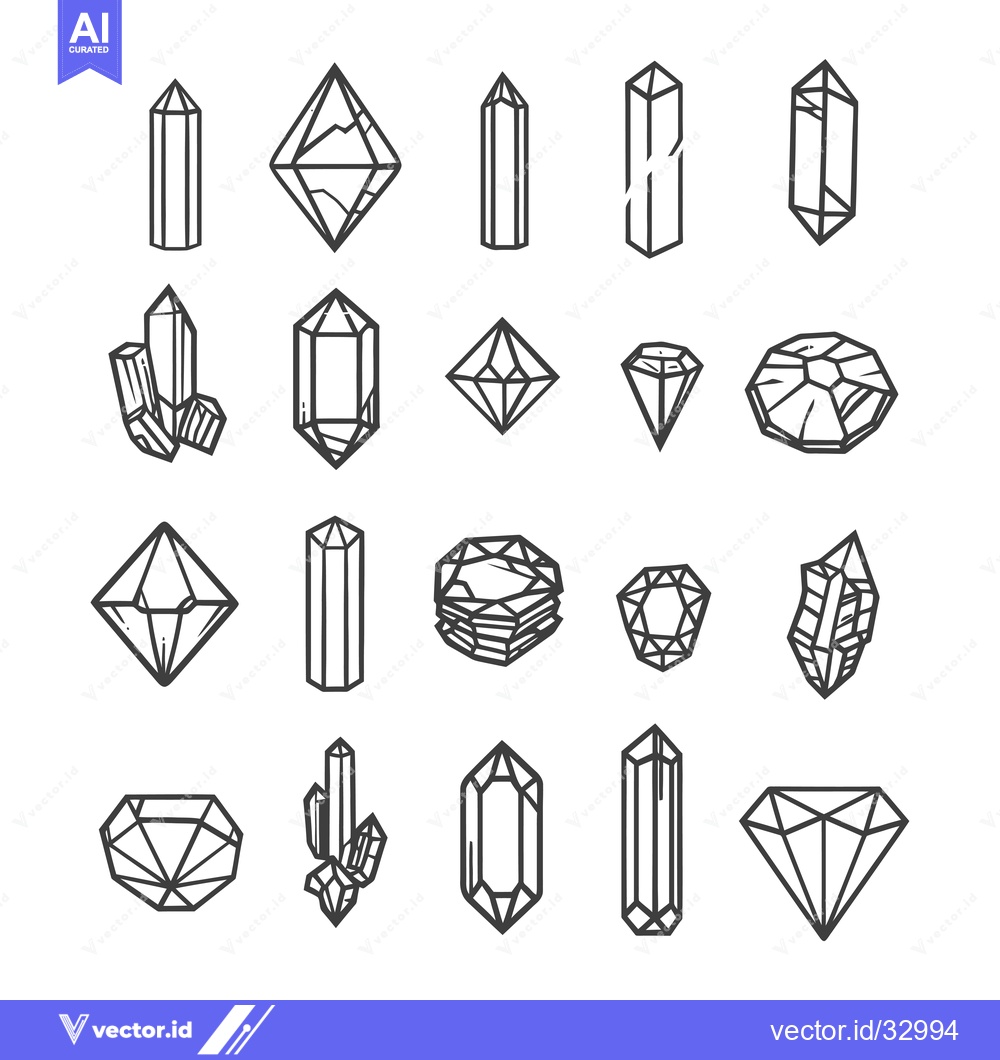 Premium Vector of Collection of Diverse Crystal Shapes Illustrated in Black and White Li