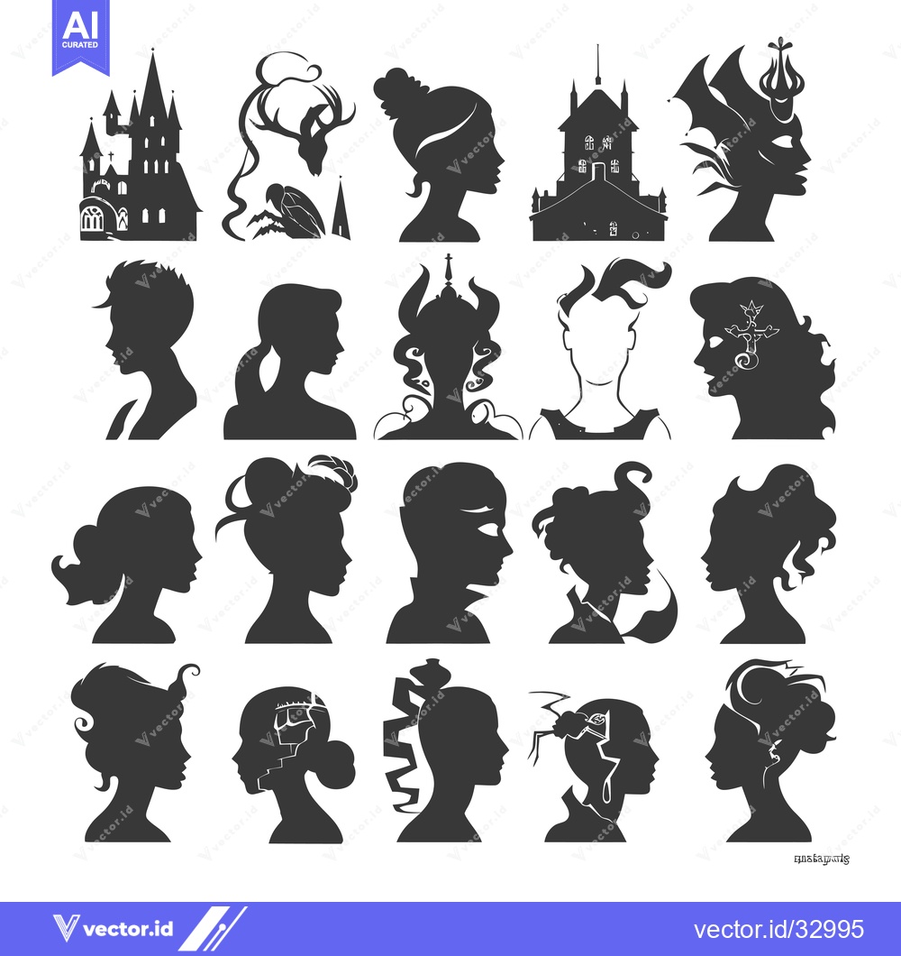Premium Vector of Collection of Diverse Female Silhouettes with Unique Hairstyles and Ac