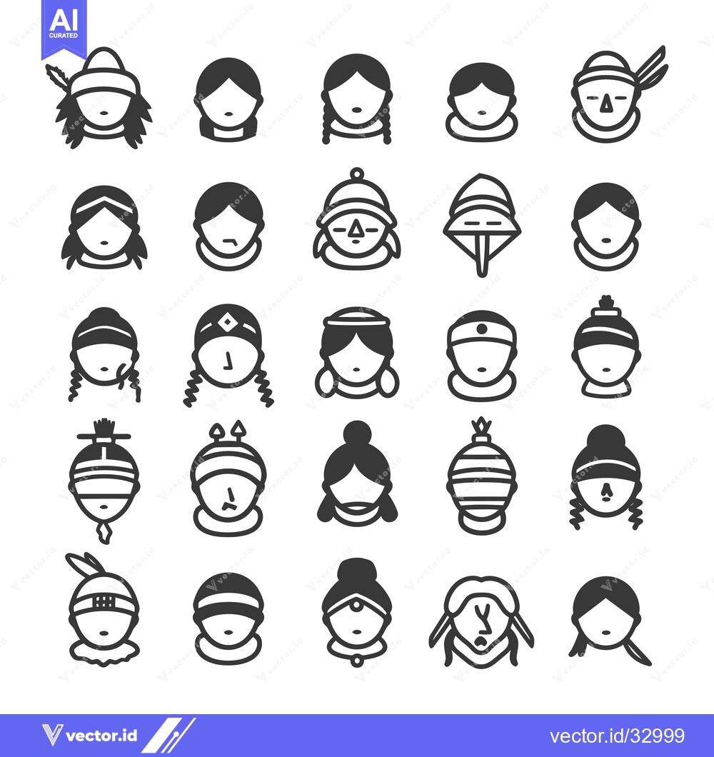 Premium Vector dari Collection of Diverse Indigenous People's Head Portraits with Unique H