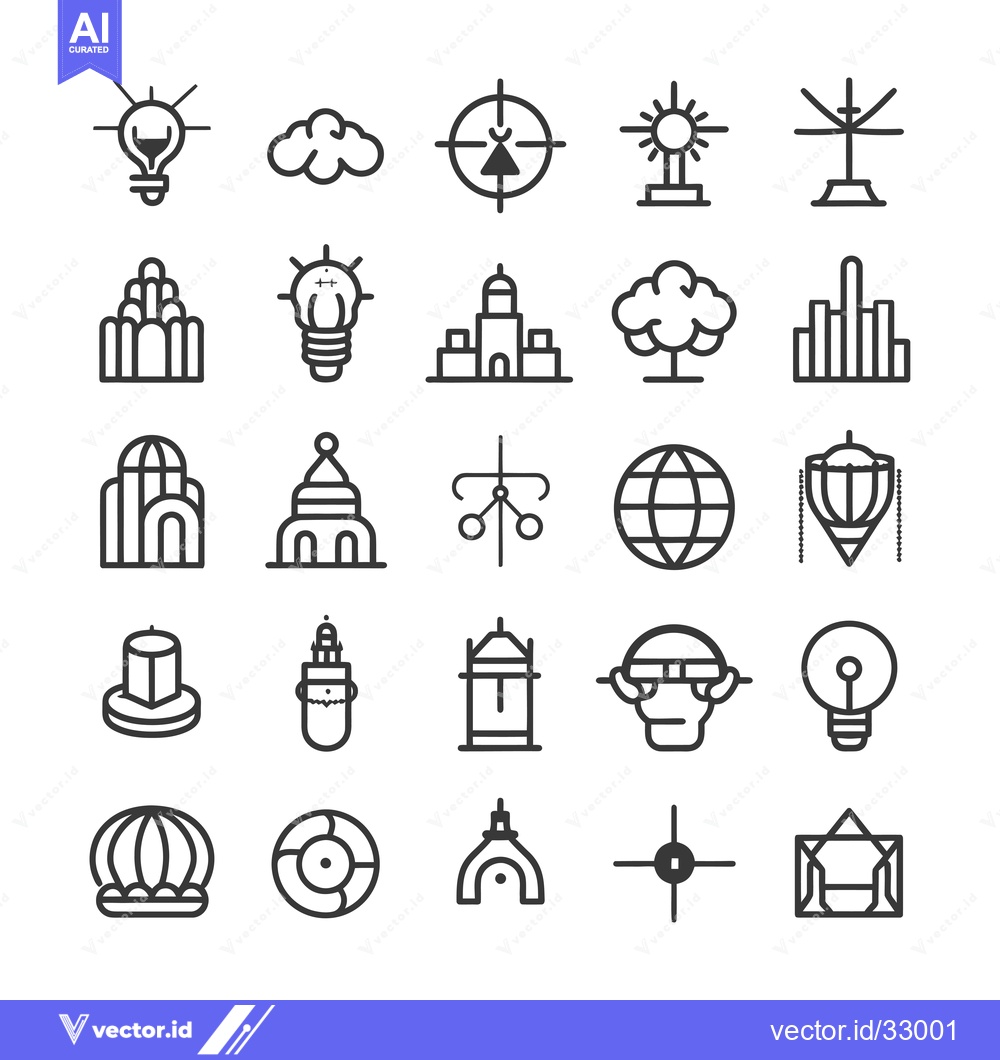 Premium Vector dari Collection of Diverse Line Art Icons with Geometric and Symbolic Shape