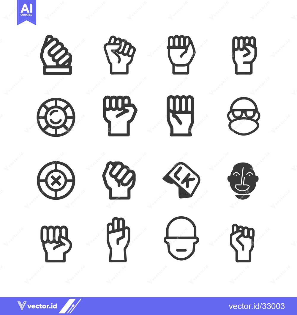 Premium Vector dari Collection of Diverse Line Icons, Including Fists, Symbols, and Faces