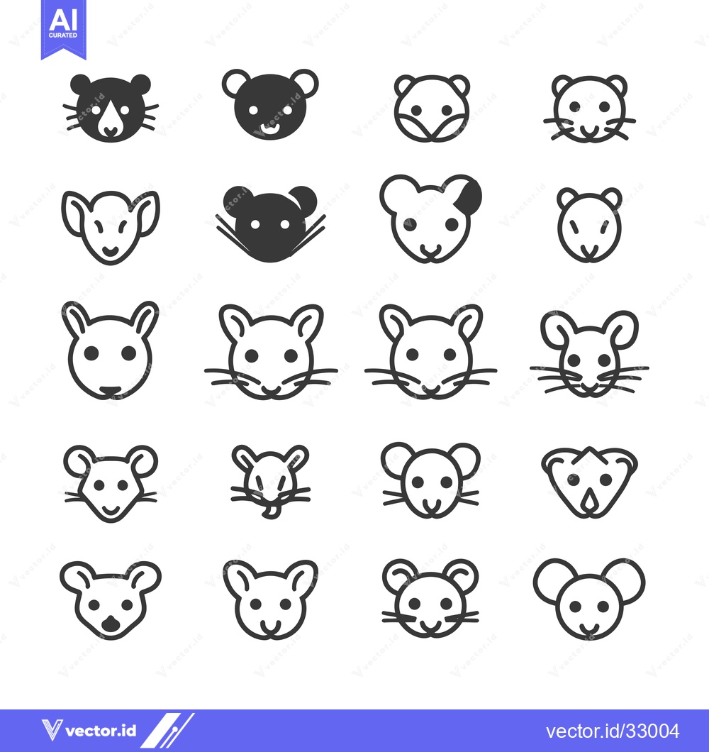 Premium Vector dari Collection of Diverse Mouse and Rat Head Icons in Black and White