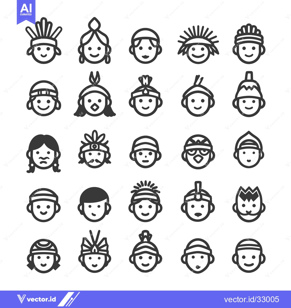 Premium Vector of Collection of Diverse Native American Head Icons