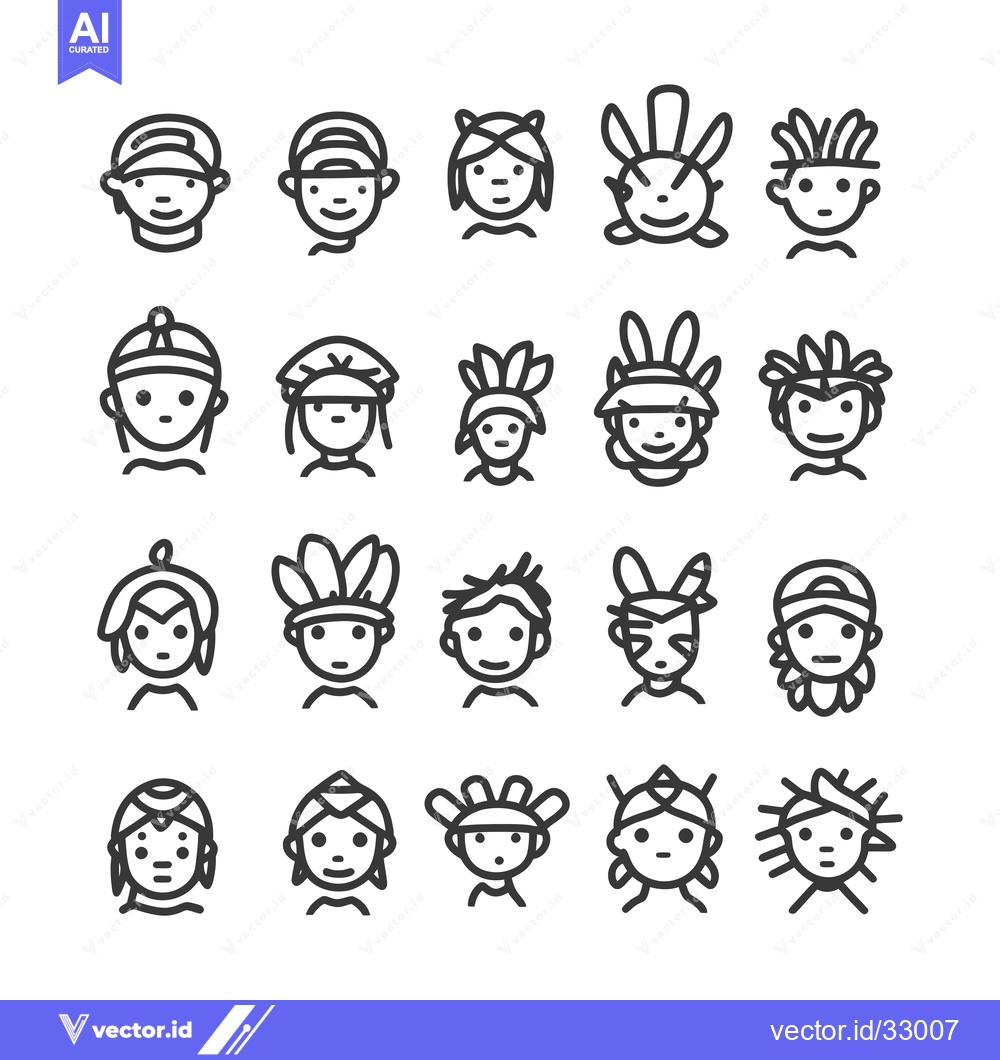 Premium Vector dari Collection of Diverse People with Different Hairstyles and Headwear