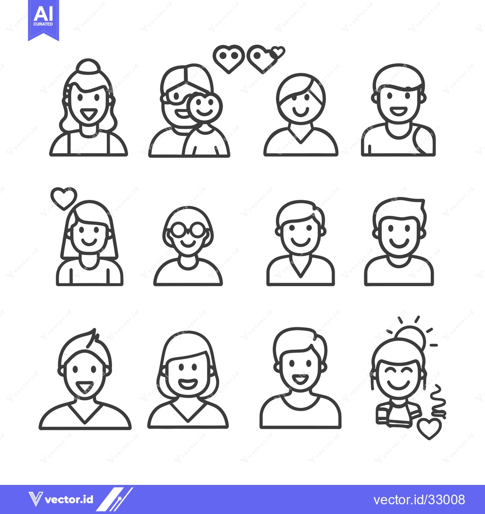 Premium Vector dari Collection of Diverse Smiling People Icon Line Art